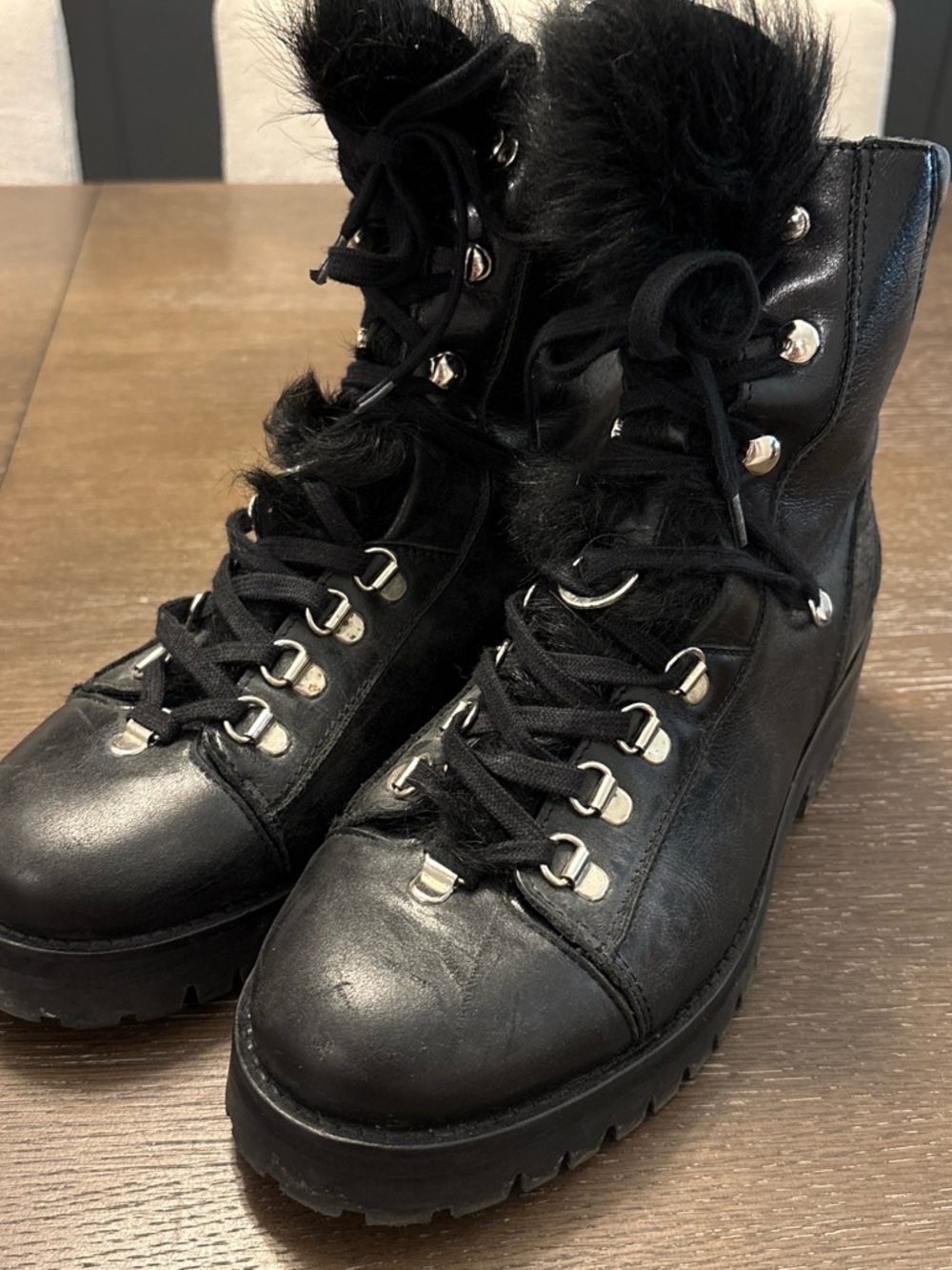 All Saints franka lug black fur boots women size 39
